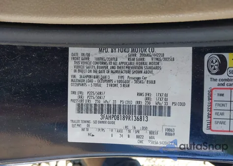 2009 Ford Fusion Sel z USA, uszkodzony, nr VIN 3FAHP08189R136813